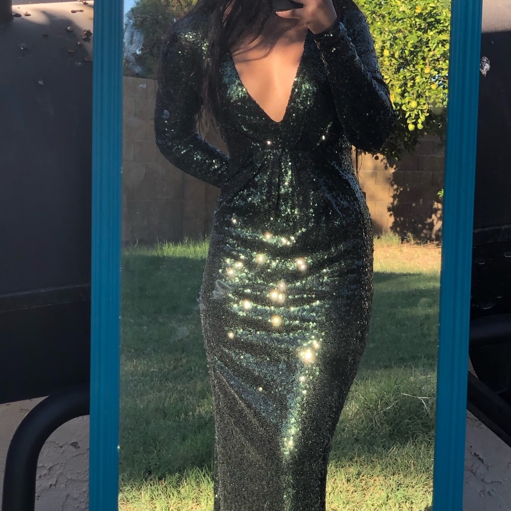 Green sequencing dress